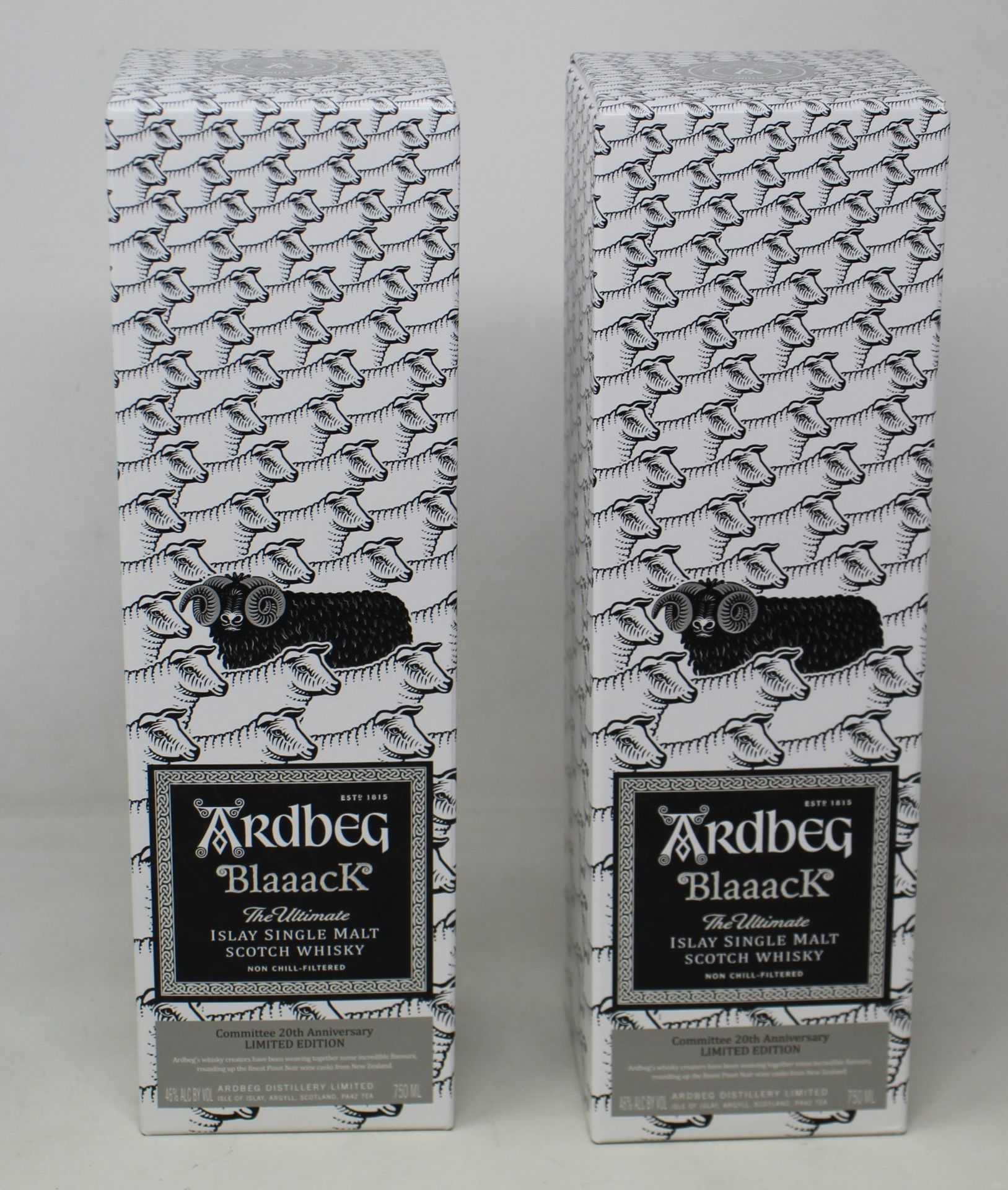 Two Ardbeg Blaaack The Ultimate Islay single malt Scotch whisky committee 20th Anniversary limited