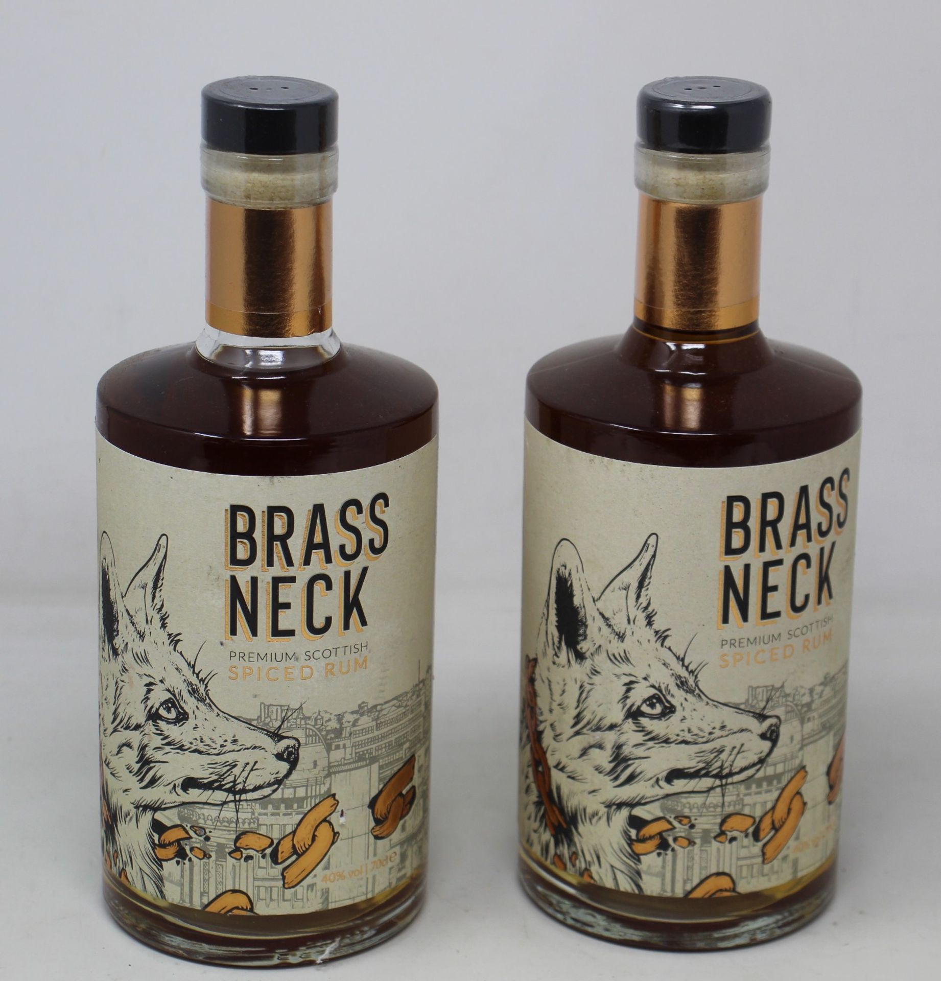 Six bottles of Brass Neck premium Scottish spiced rum (700ml) (Over 18's only).