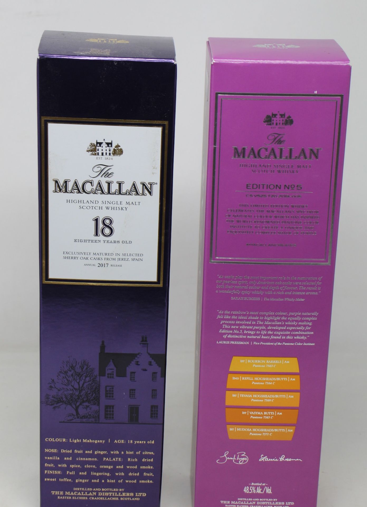 A bottle of The Macallan 18yr Highland single malt Scotch whisky (750ml) and a bottle of The