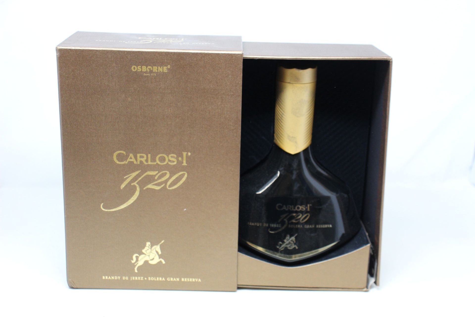 A boxed bottle of Carlos 1520 Brandy de Jerez, Solera Gran reserve (700ml) (Over 18's only).