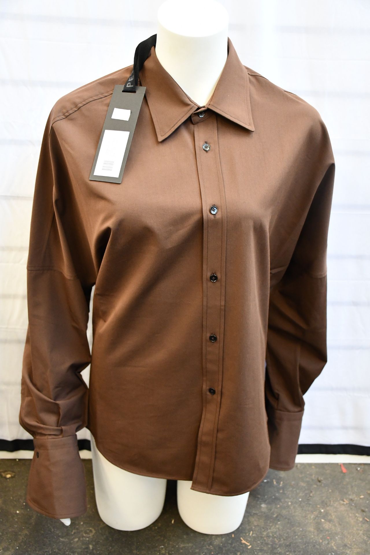 An as new Petar Petrov Colman shirt with dropped shoulders in dark chocolate (EU 40 - RRP £770).