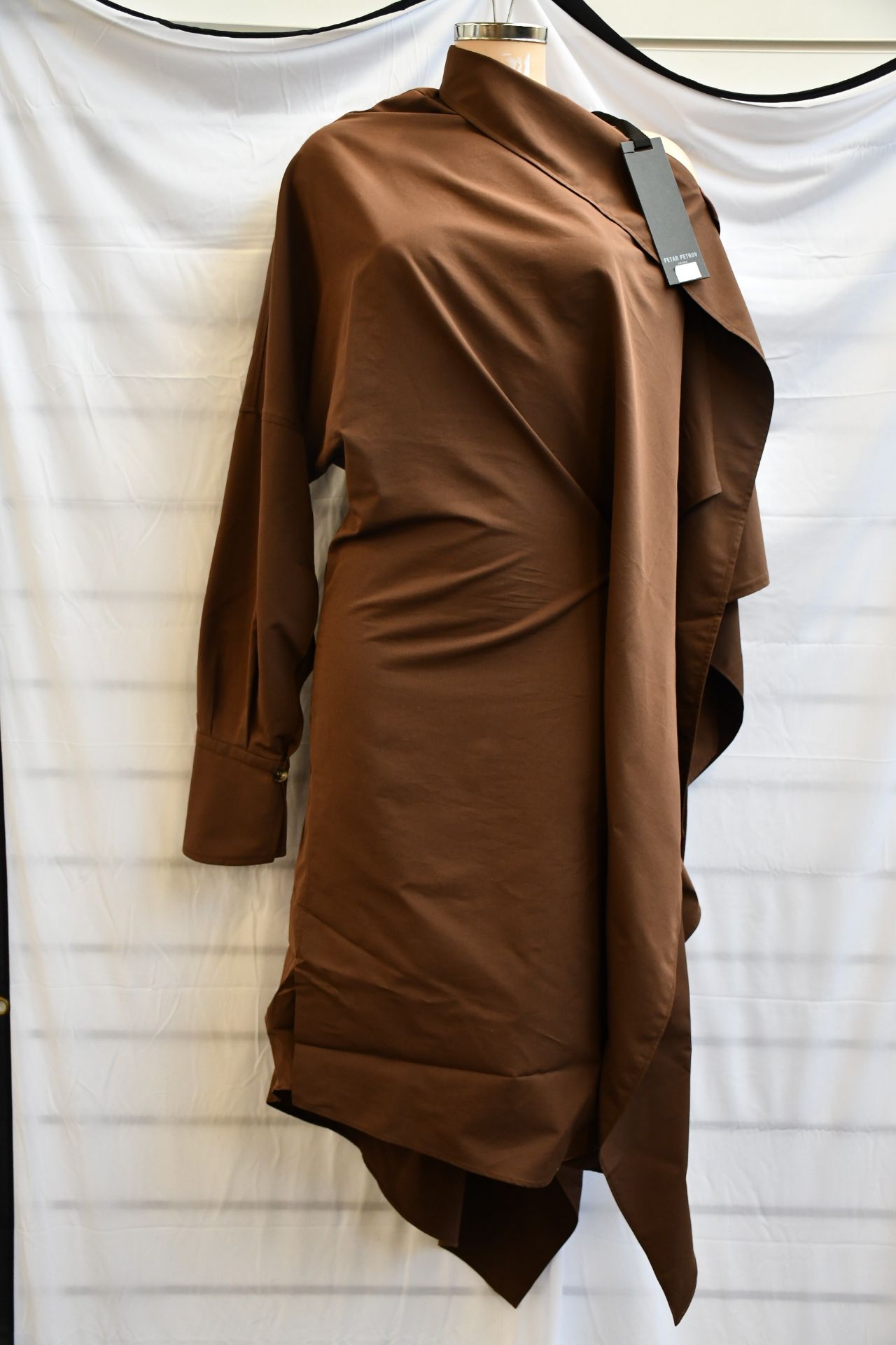 An as new Petar Petrov Aaber asymmetric midi dress in dark chocolate (EU 38 - RRP £1,200).