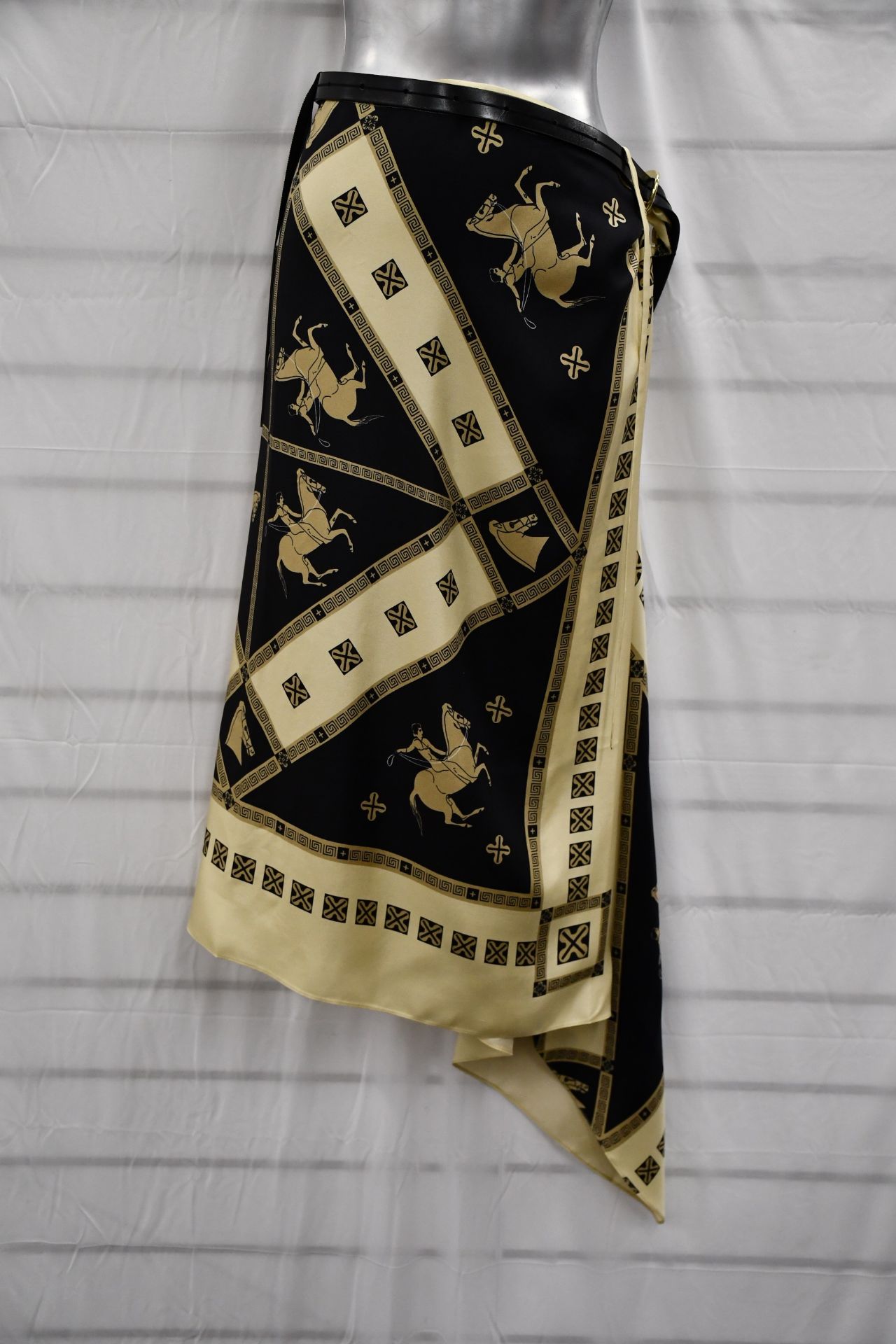 An as new Petar Petrov Rowan printed silk twill wrap midi skirt with leather belt (EU 36 - RRP £