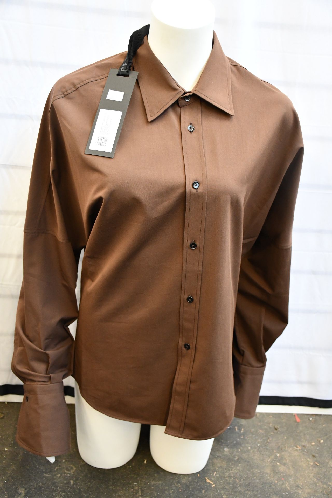 An as new Petar Petrov Colman shirt with dropped shoulders in dark chocolate (EU 36 - RRP £770).