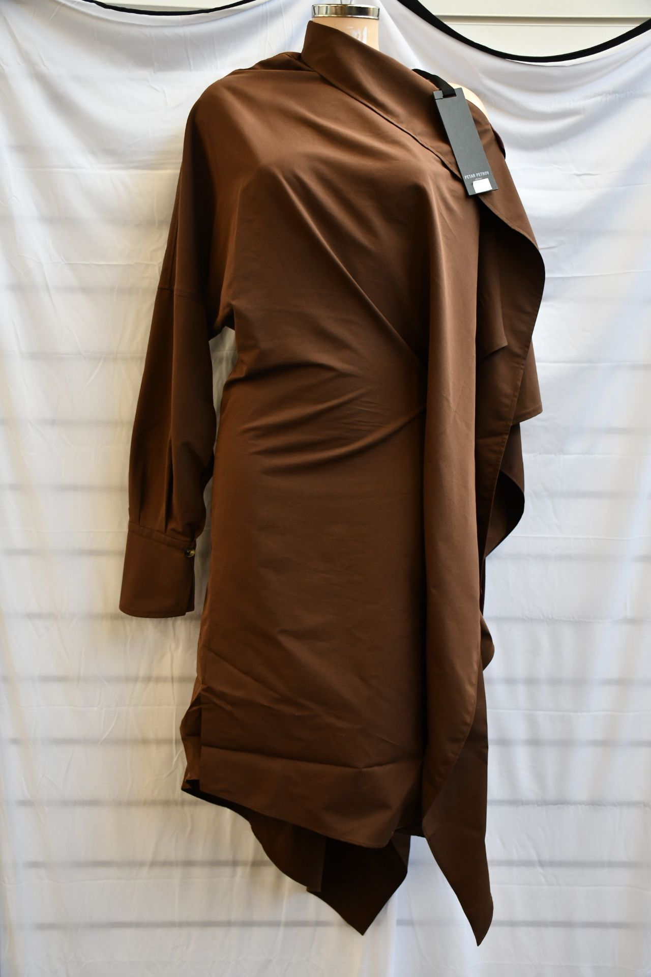 An as new Petar Petrov Aaber asymmetric midi dress in dark chocolate (EU 40 - RRP £1,200).