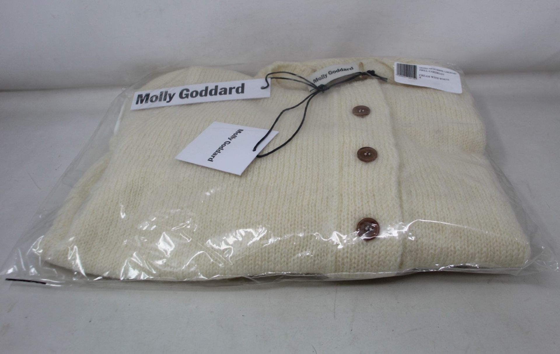 An as new Molly Goddard Giuseppe frill cardigan in cream with white (L - RRP £288).