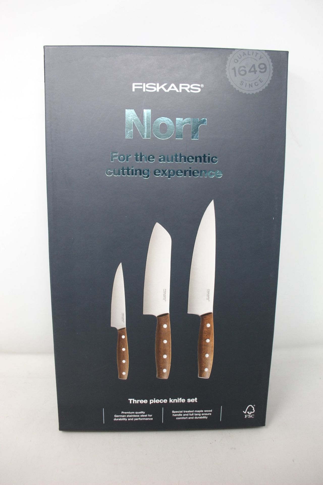 Three Fiskars Norr three piece knife sets (Over 18s only).