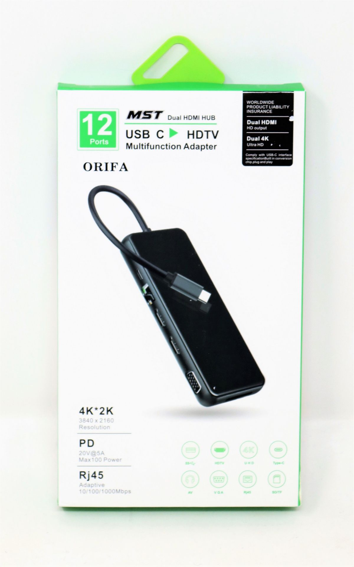 Five boxed as new ORIFA 12 Port USB-C Multifunction Adapter Hub (Box sealed).
