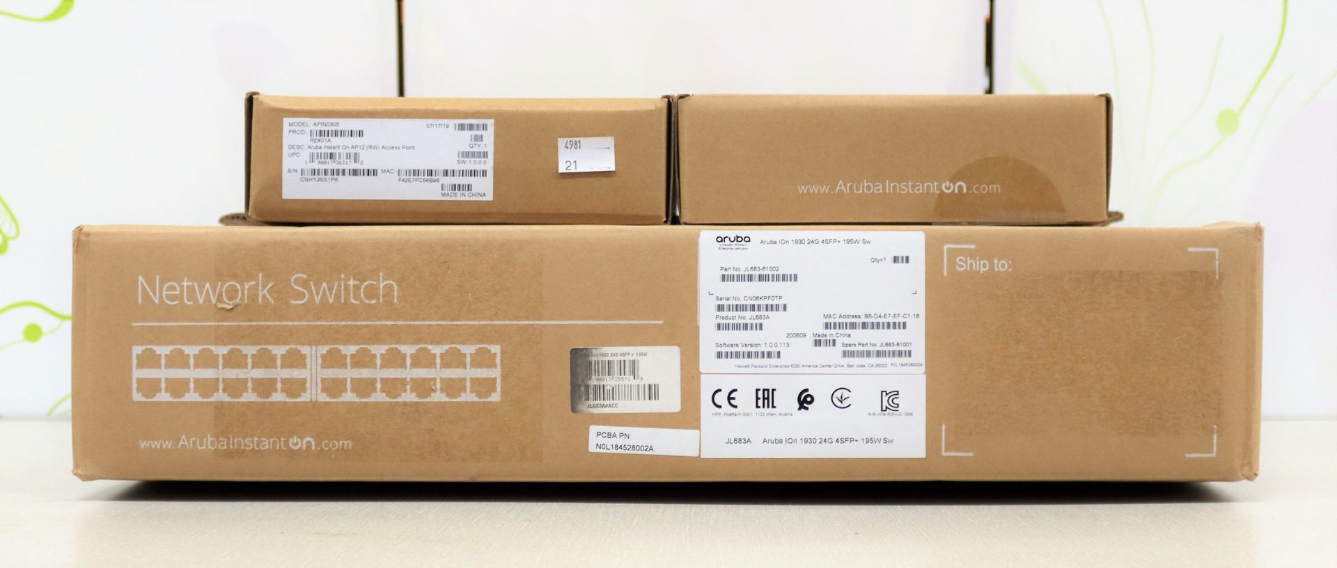 Boxed as new Aruba networking equipment to include 1x Instant-On 1930 24-port network switch and