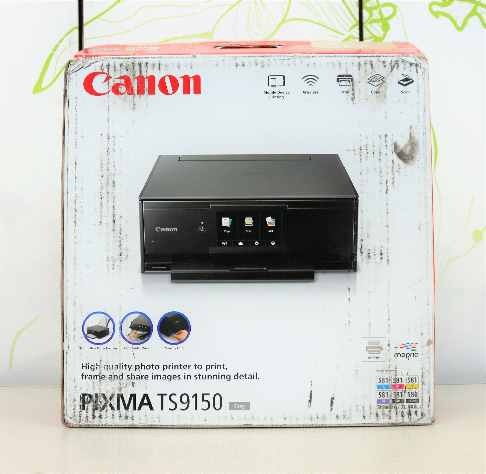 A boxed as new Canon Pixma TS9150 all-in-one printer in grey (box opened) (box damaged)