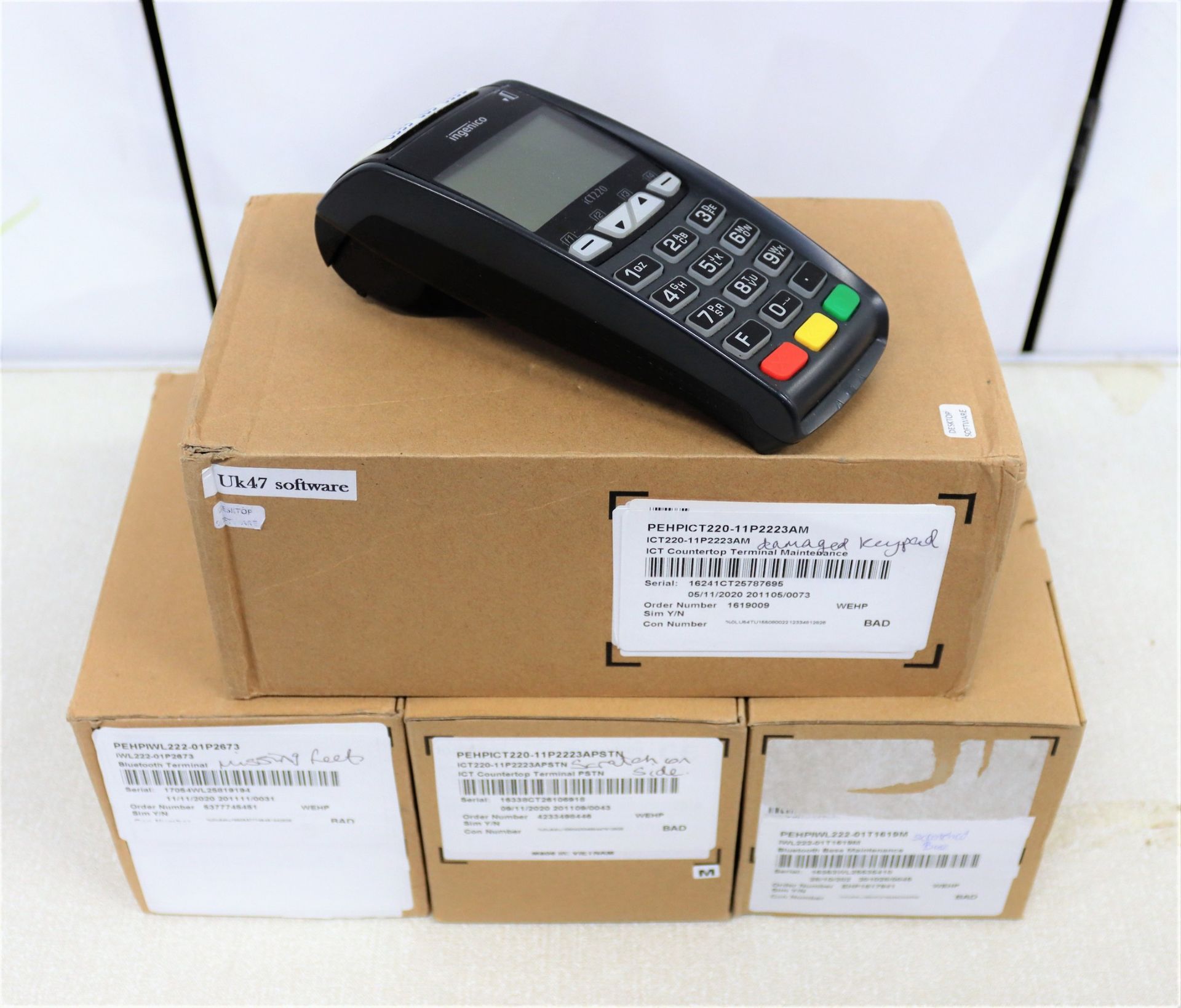 FAULTY - SPARES AND REPAIRS ONLY - A large quantity of boxed PDQ card machines, payment stations and