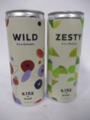 A tray of Kiss of Wine Wild Red 2019 wine (24 x 250ml cans) and a tray of Kiss of Wine Zesty wine (