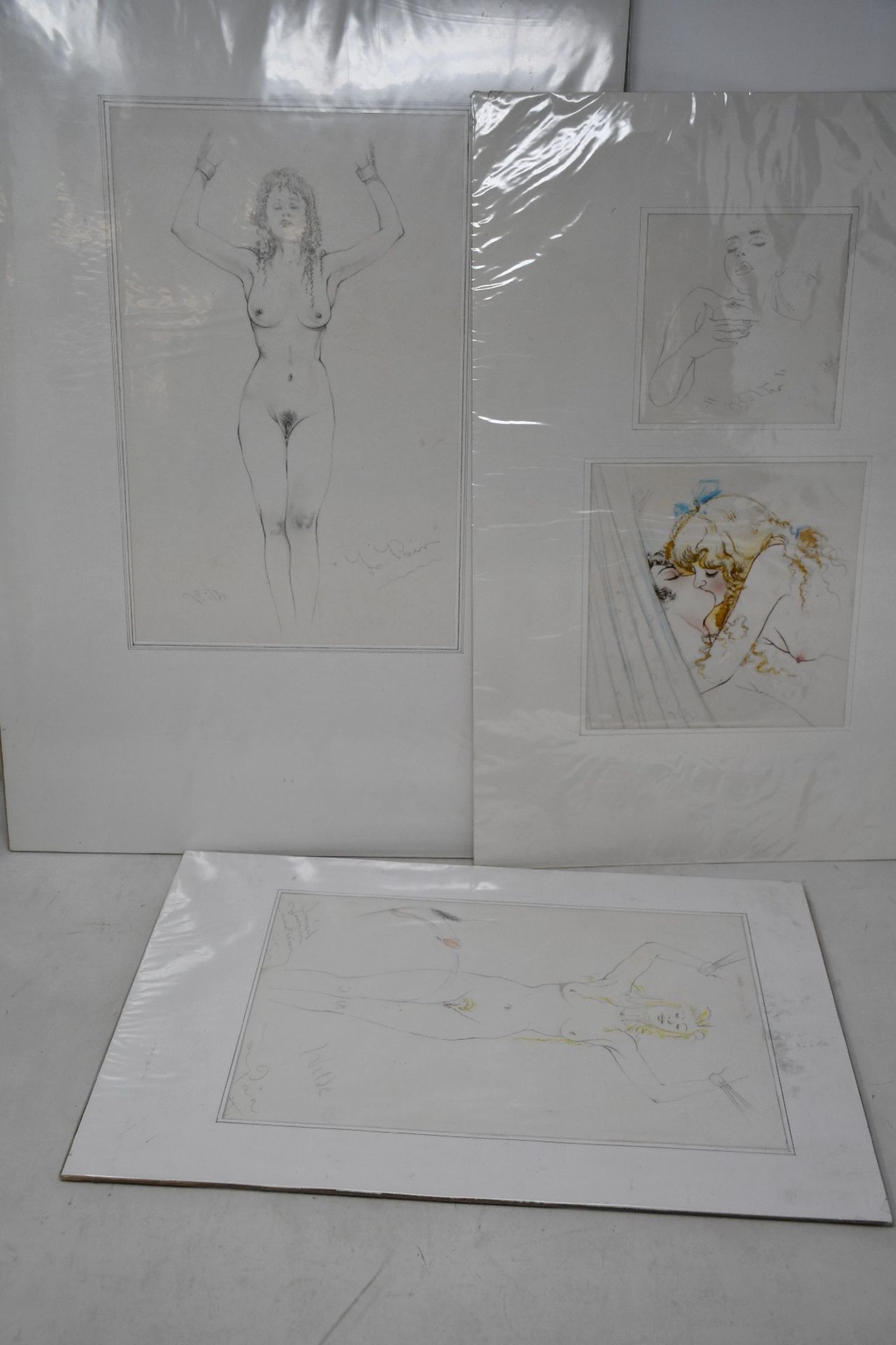 David Wilde (British, 1918-1974), Twelve mounted erotic pencil and colour drawings in varying