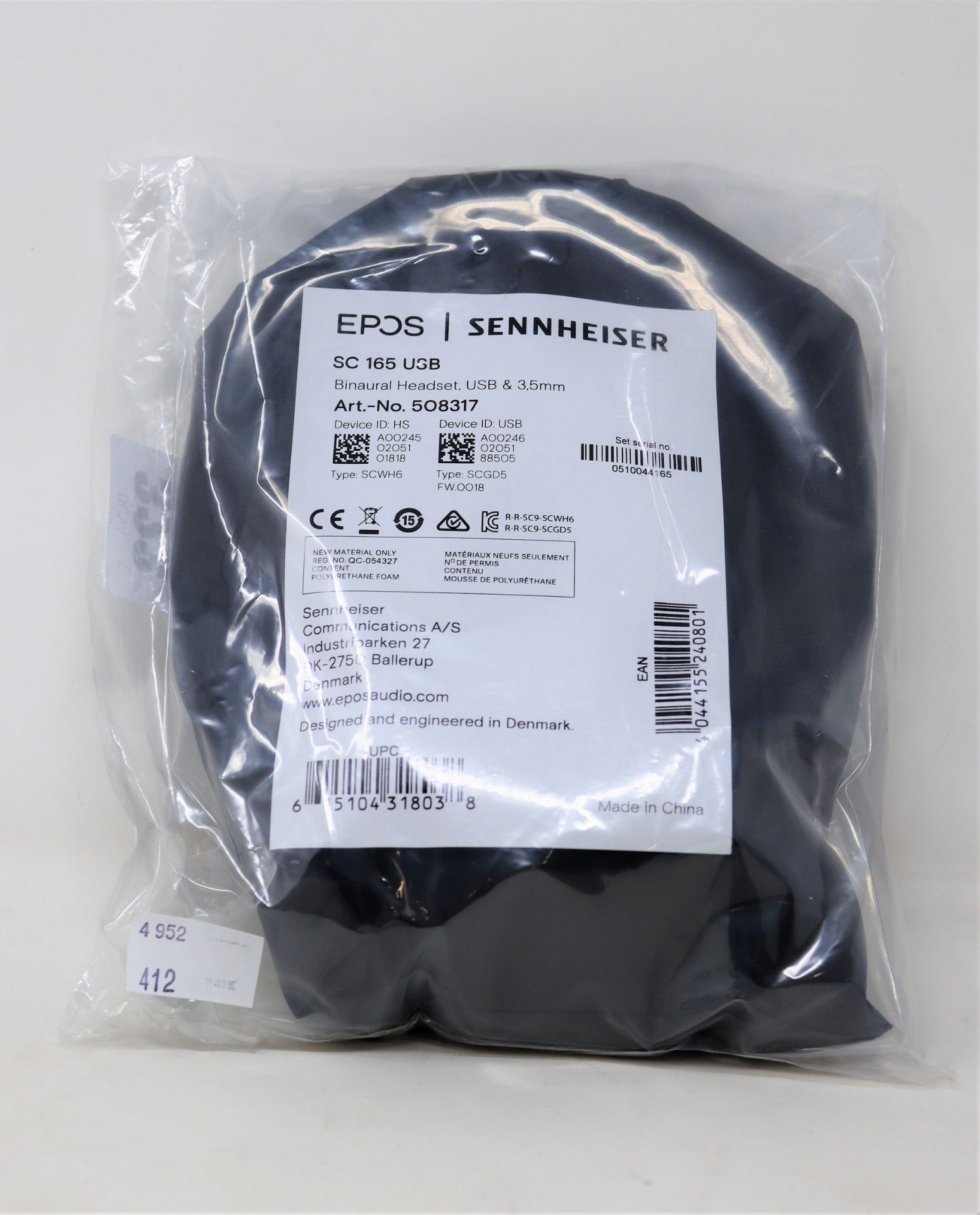 An as new Sennheiser SC 165 USB & 3.5mm Binaural Headset (P/N: 508317) (Packaging sealed).