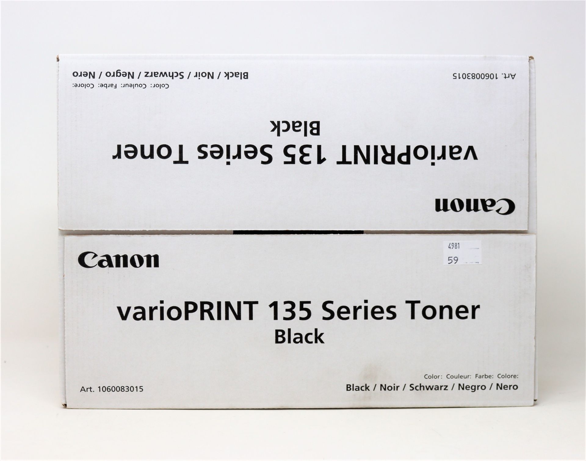 Five boxed as new Canon VarioPrint 135 series toner cartridges in black (PN: 6117B004-AA)