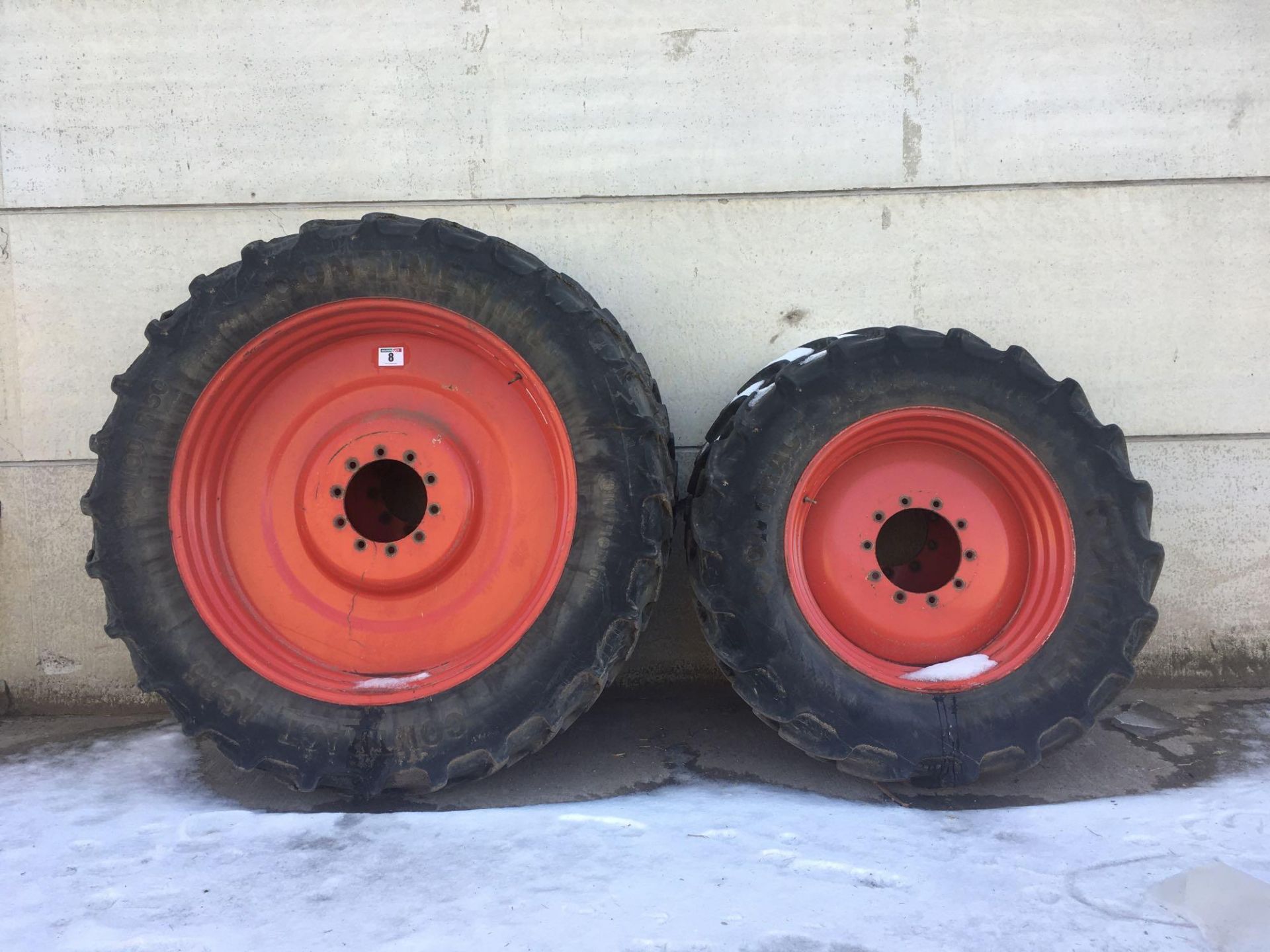 Set of 380/85R34 front and 380/90R50r rear row crop Stocks AG wheels and tyres