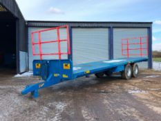 2014 NC 32ft - 16t twin axle bale trailer, front and rear raves on 385/65R22.5 wheels and tyres. Ser