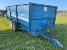 1985 AS Marston 10t twin axle hydraulic tipping trailer with manual tailgate and grain chute. Serial