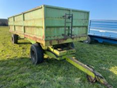 1979 Big K drop side single axle hydraulic tipping twin axle trailer with manual tailgate, grain chu