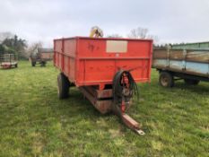 1978 Pettit 7t drop side high-tip single axle hydraulic tipping trailer with manual tailgate, grain
