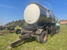 1974 c.20,000l stainless steel twin axle tanker with 2 compartments and dolly