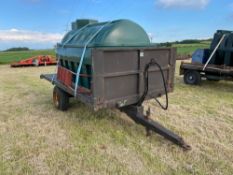 10 ft single axle trailer, wooden floor with Balmoral 2500l tank and 12v electric pump