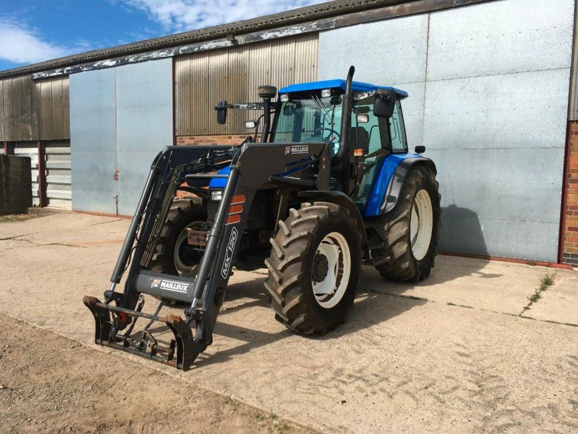 2003 New Holland TS115 tractor with Mailleux MX120 front loader. 2 spool valves, rear link arms and - Image 2 of 13