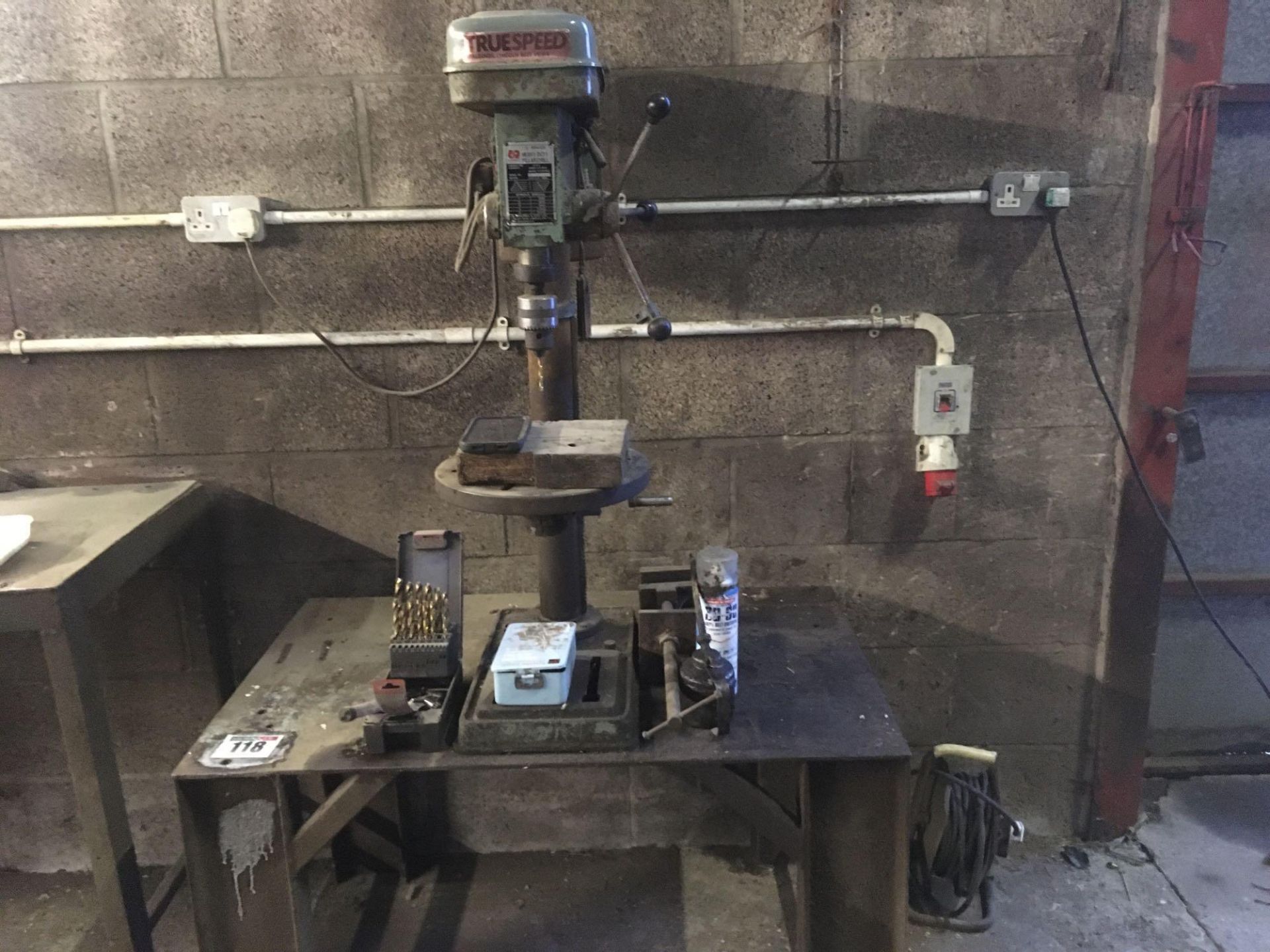 Metal workbench and Truespeed pillar drill