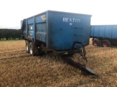 AA Henton & Son 12t twin axle trailer, hydraulic rear door, manual grain chute, sprung draw bar on 3