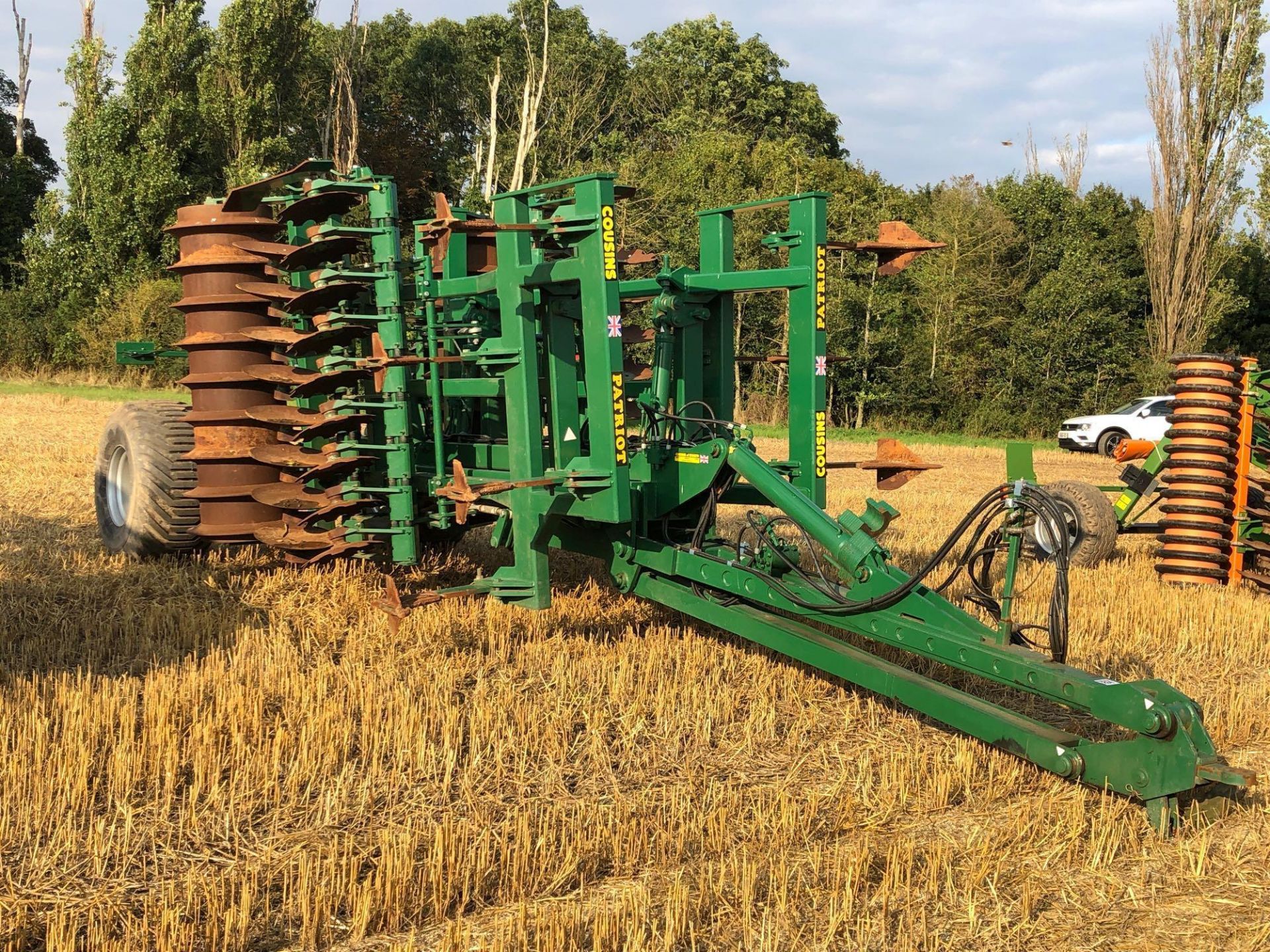 2018 Cousins Patriot 4m trailed hydraulic folding cultivator with subsoiler legs, discs and packer.