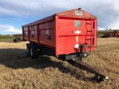 1995 AS Marston ACE FF14T twin axle grain trailer with sprung drawbar, manual tailgate and grain chu