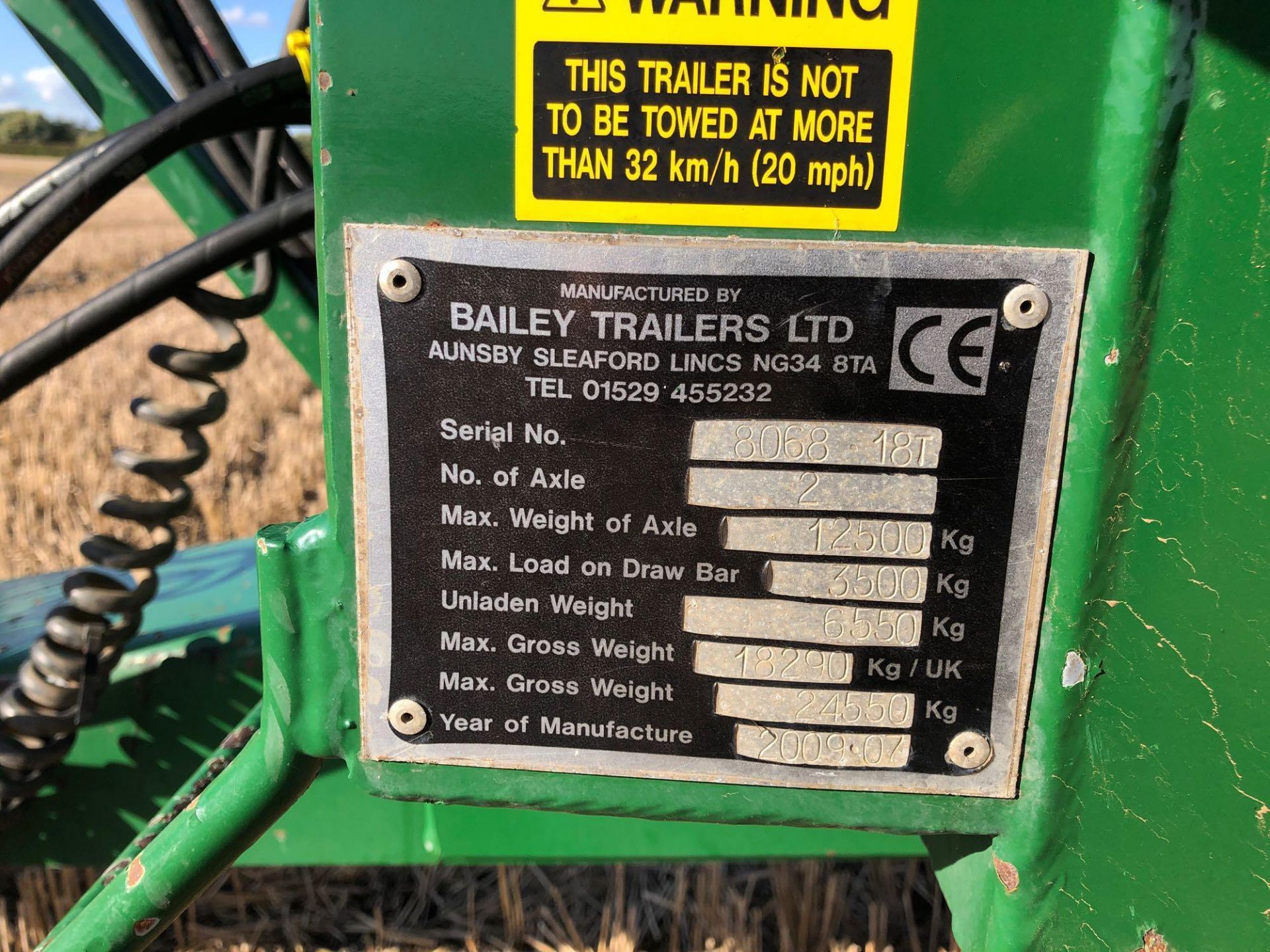 2009 Bailey 18t twin axle grain trailer with sprung drawbar, hydraulic tailgate and grain chute with - Image 12 of 13