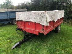 1983 ETC-MIL Engineering 6t drop side trailer single axle with manual tailgate and grain chute on 11