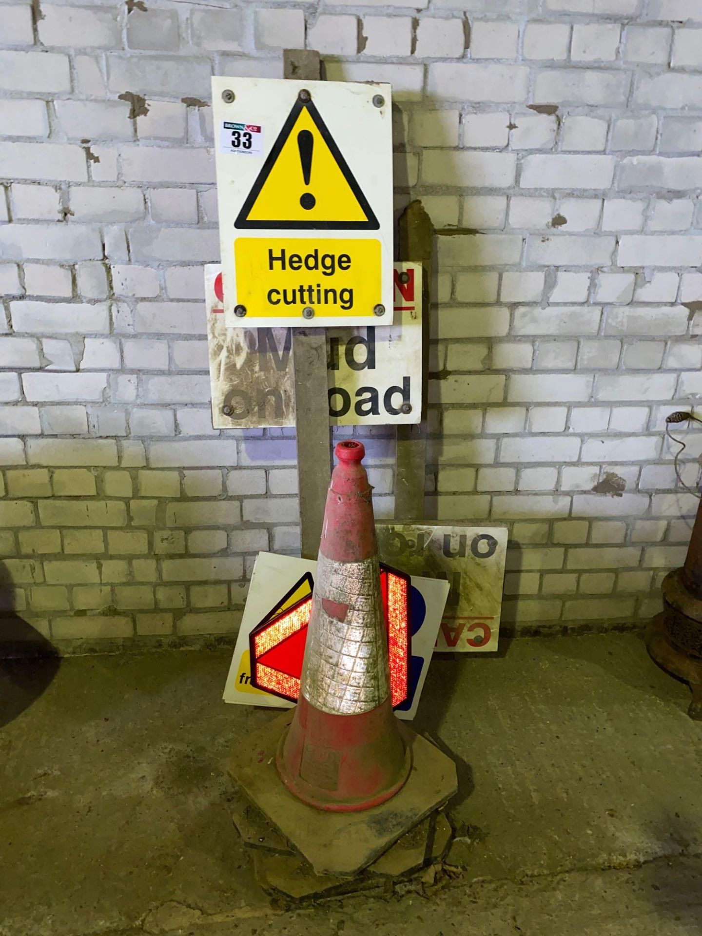 Warning signs and road cones