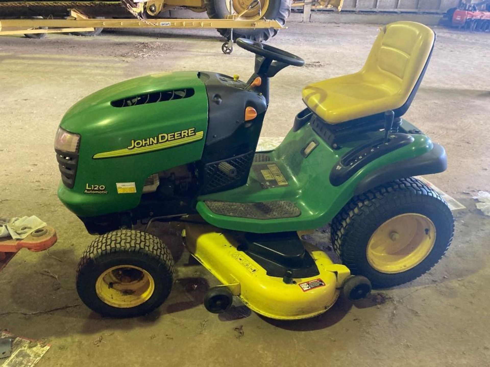 John Deere L120 automatic, ride on lawnmower, 48 inch cut, 410 hours. New cutting deck, bearings and