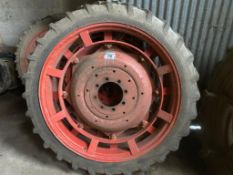 Pair of row crop wheel centres with Avon R 8 8.3/4.4 tyres