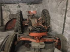 Nuffield tractor chassis and dismantled tractor.