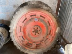 Pair of row crop wheel centres with Dunlop Farm Tractor 9.00-36 tyres