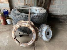 Pair of tractor wheels with grass tyres