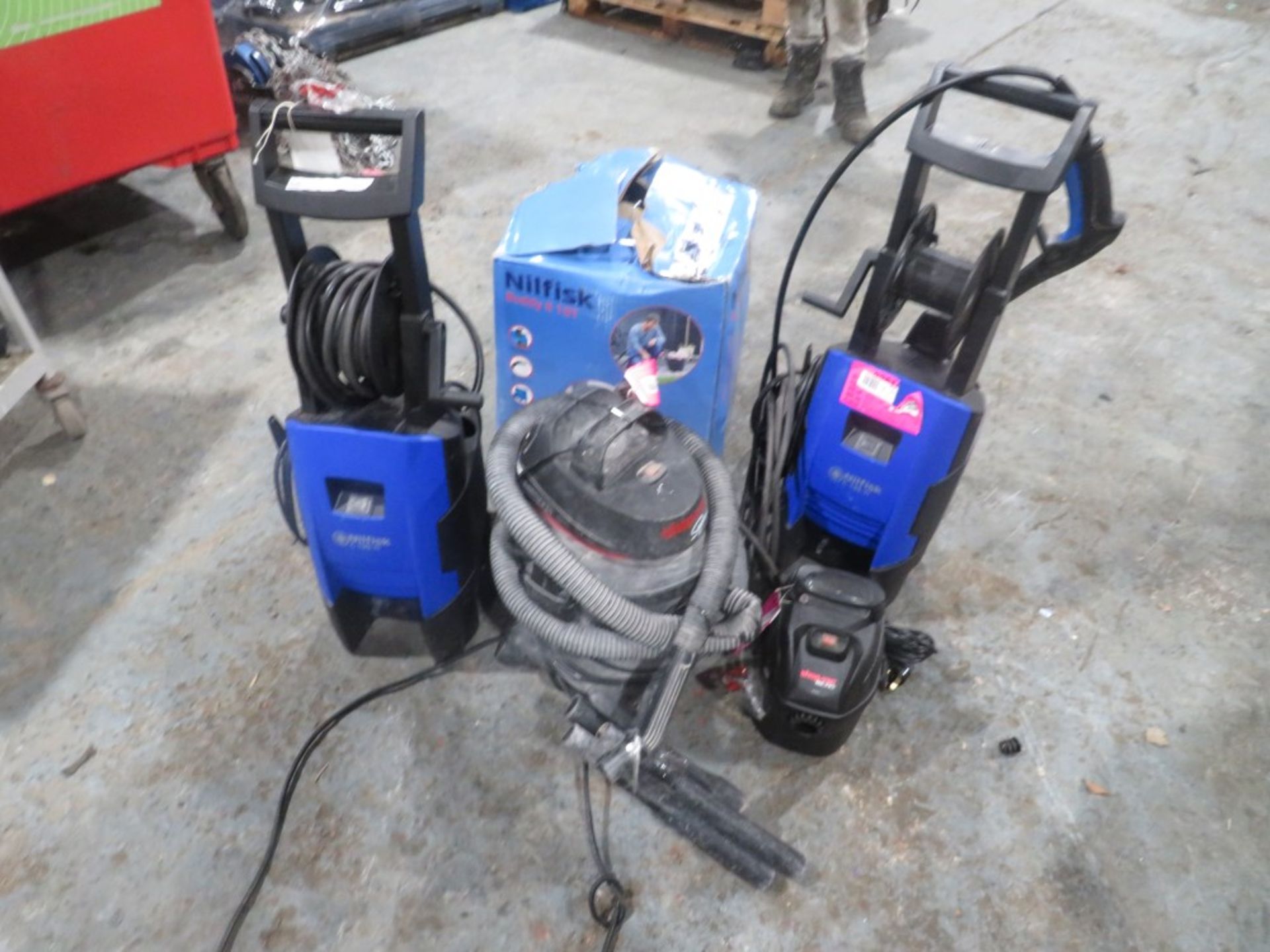 2 x NILFISK PRESSURE WASHERS, NILFISK BUDDY WET & DRY VACUUM, 2 VACUUMS [+ VAT]