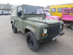 E reg LAND ROVER DEFENDER 90 200 TDI SOFT TOP, EX MOD, MANUFACTURED 1987, 1ST REG 10/02, TEST 04/22,