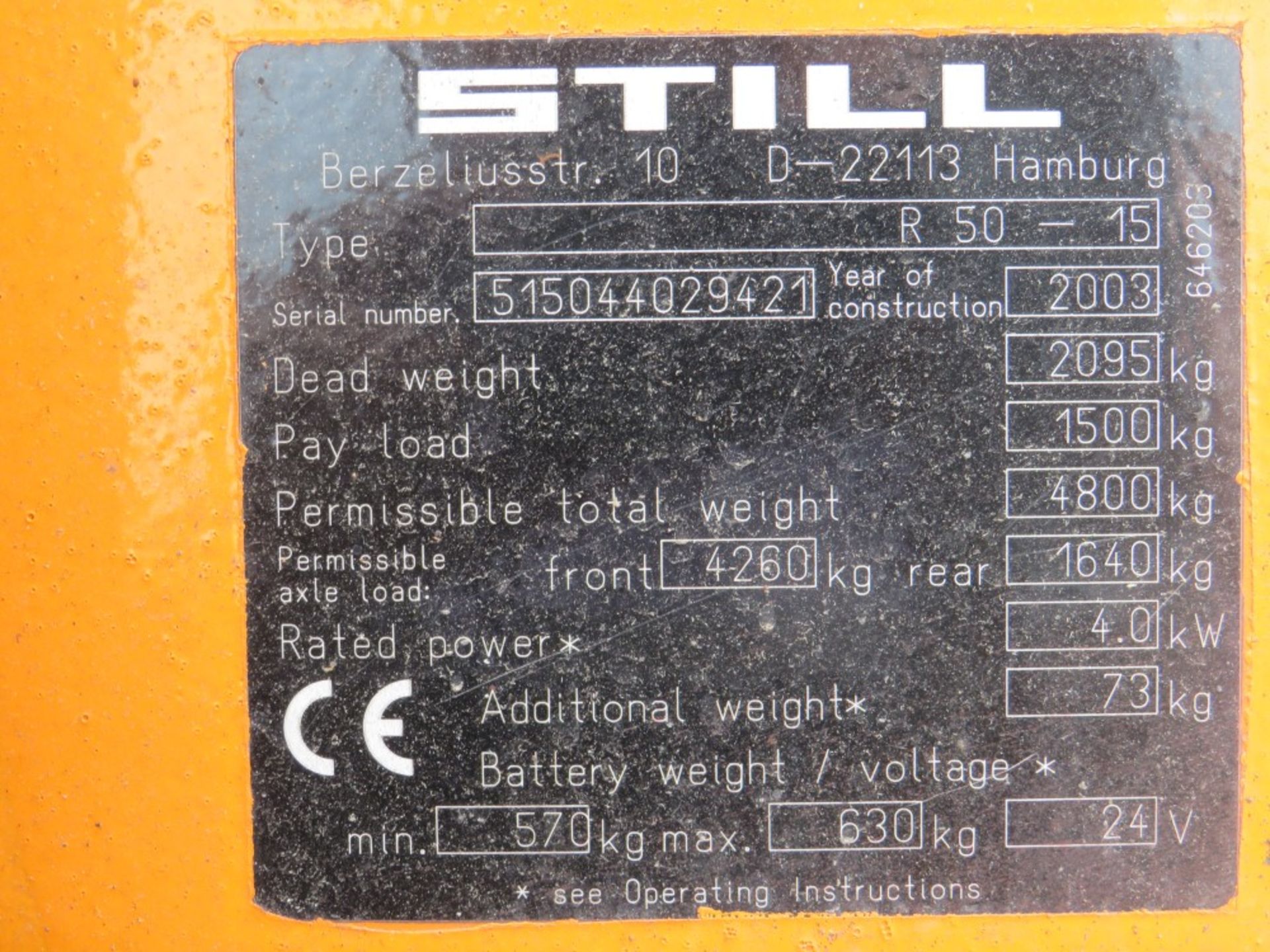 2003 STILL R50-15 FORK LIFT TRUCK, LOLER TEST 11/21, 11776 HOURS NOT WARRANTED [+ VAT] - Image 5 of 6