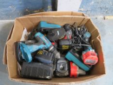 BOX OF ASSORTED BATTERY CHARGERS & DRILLS [NO VAT]