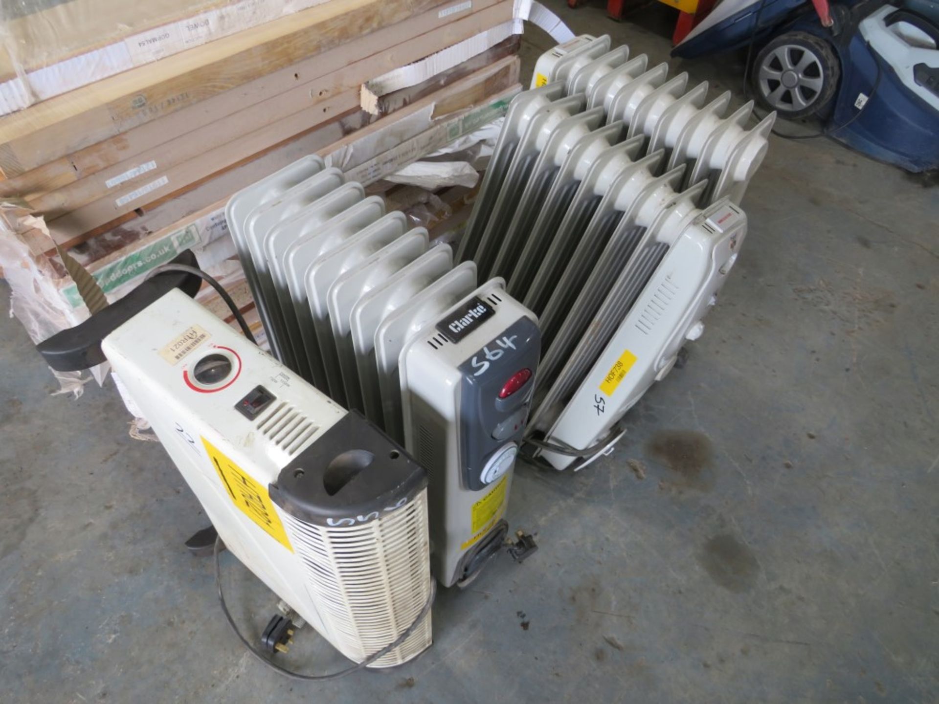 3 X 240V 2KW OIL RADIATOR HEATERS & CABINET HEATER (DIRECT HIRE CO [+ VAT]