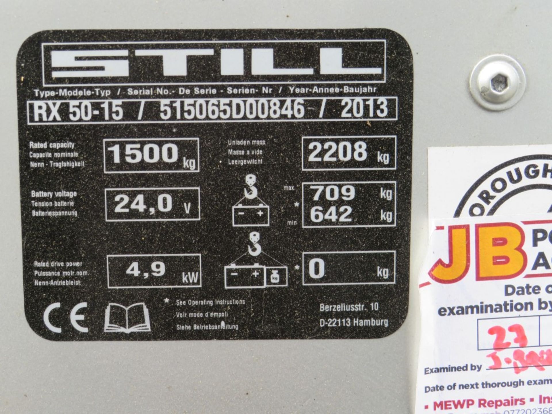 2013 STILL RX50-15 FORK LIFT TRUCK, LOLER TEST 11/21, 3206 HOURS NOT WARRANTED [+ VAT] - Bild 4 aus 5