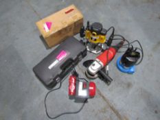 2 PUMPS, RECIPROCATING SAW, ROUTER, ANGLE GRINDER & BENCH VICE [+ VAT]