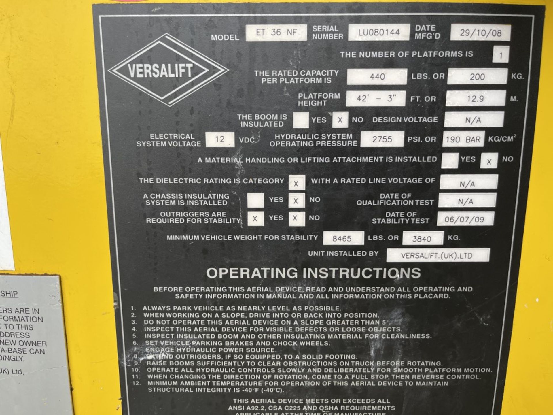 09 reg MERCEDES SPRINTER C/W VERSALIFT 36NF HOIST (LOCATION NELSON) 1ST REG 07/09, 117603M, V5 - Image 7 of 9