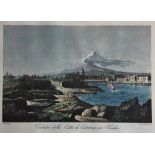 'Veduta della Citta di Catania in Sicilia', hand coloured engraving of Mount Etna