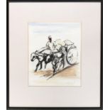 Pat Bates, oxcart study, watercolour, signed lower right, 27.5x23cm