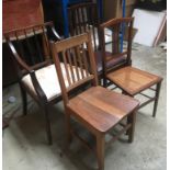 A mixed lot of four chairs to include 19th century carver with drop-in seat, and a 20th century